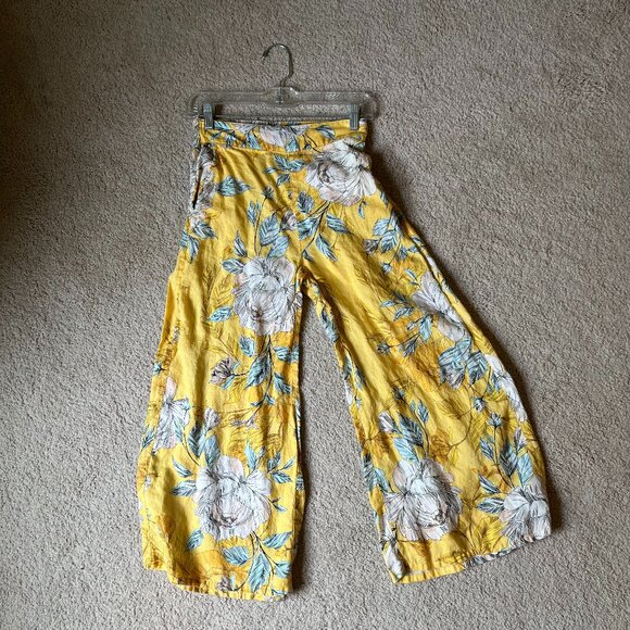 Nicole Miller *Yellow Wide-Leg Linen Pants* | Bright Floral | POCKETS | XS - Picture 4 of 12